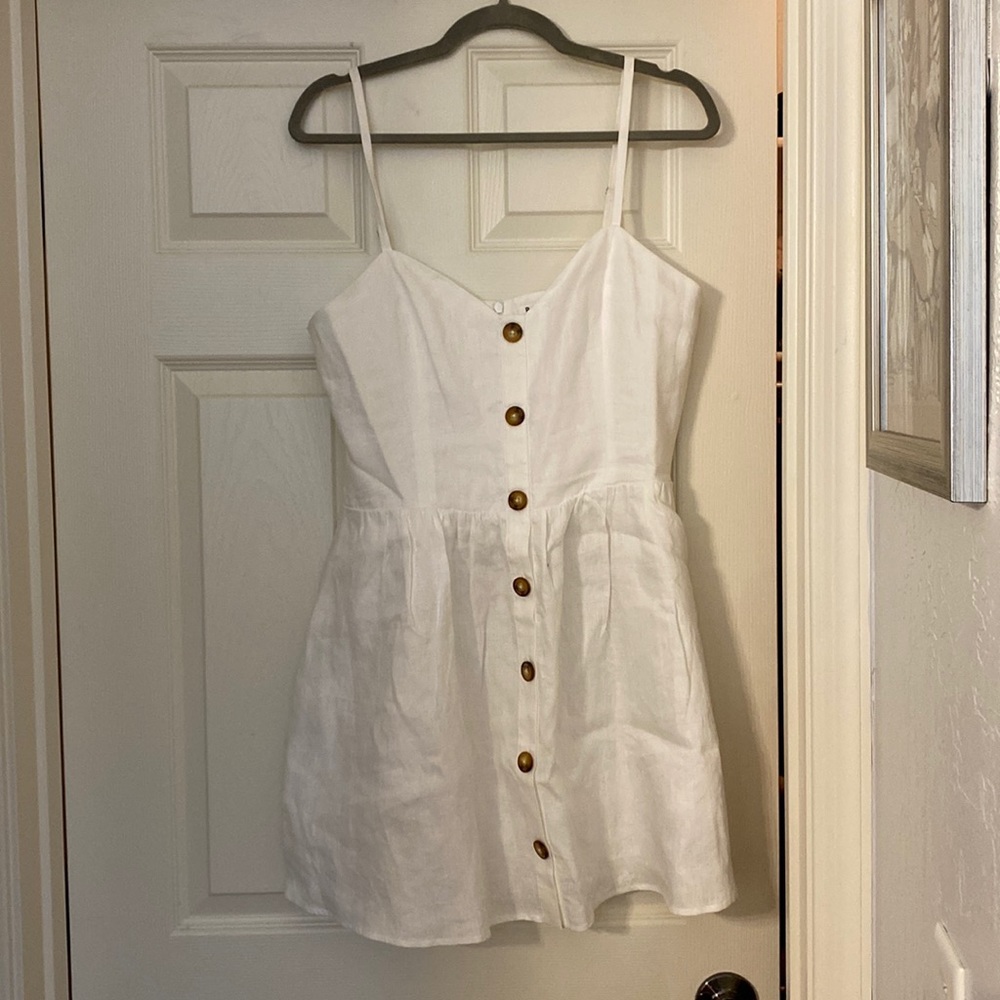 Reformation White Mini Dress with Button Detail